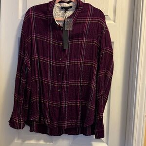 NWT XL Jane and Delancey Burgundy Plaid Button Down Shirt